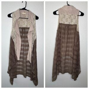 A'reve anthropologie vest poncho lace sequin flowy lightweight mixed media boho